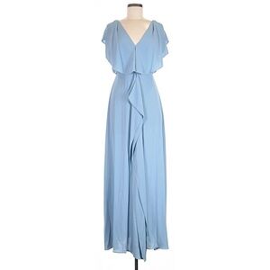 BCBGMaxAzria Powder Blue V-Neck Ruffle Sleeve Maxi Dress